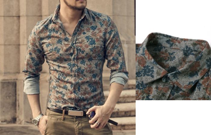 Flower Style Casual Men Shirt Long Sleeve and Slim Fit – Mens Clothes