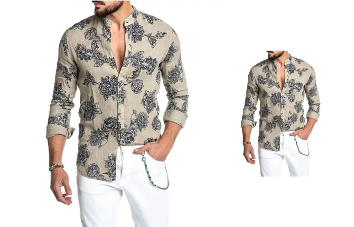 TSS Cotton Linen Shirt Men _ Flower Printed Shirts